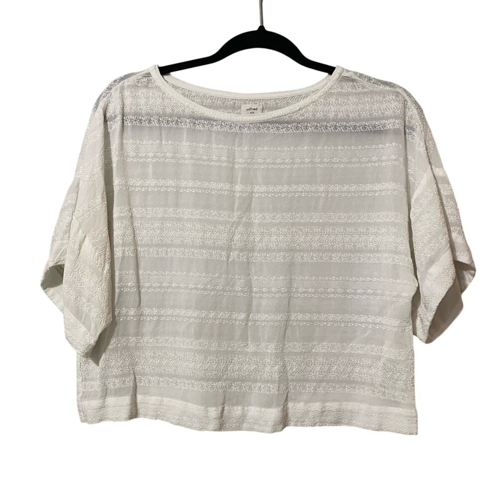 Aritzia Wilfred White Sheer Boxy Fit Blouse Womens XXS Short Sleeve Preppy